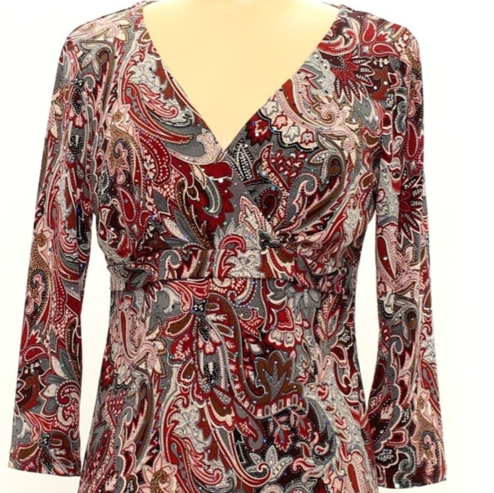 INC International Concepts maroon and gray paisley top